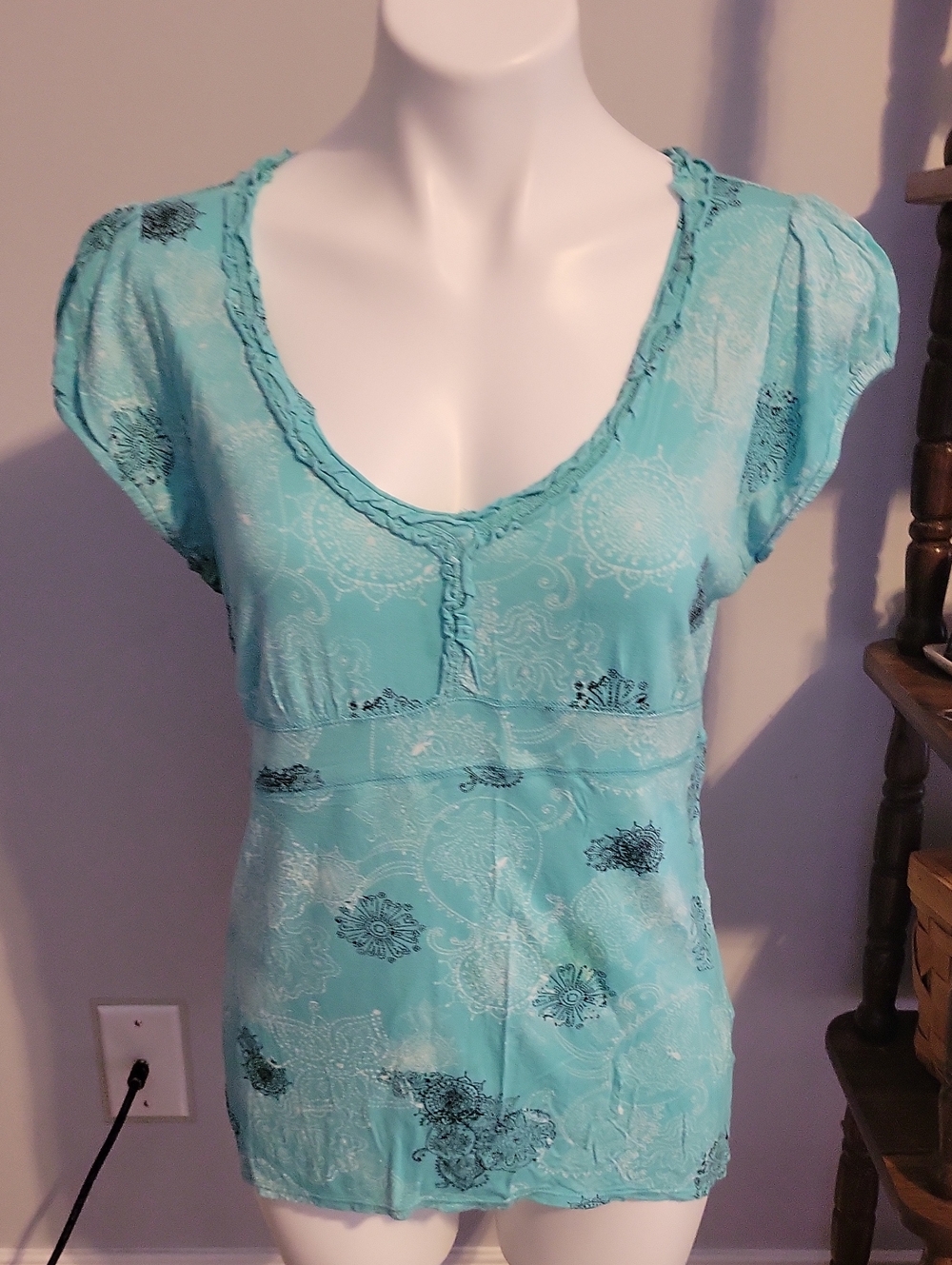 Calvin Klein Aqua Blue Short Sleeve Scoop Neck Top..size Large